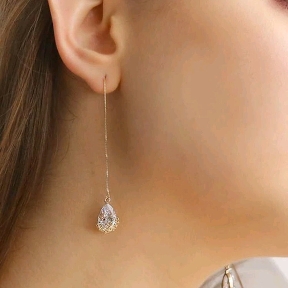 Rhinestone floral threader earrings
